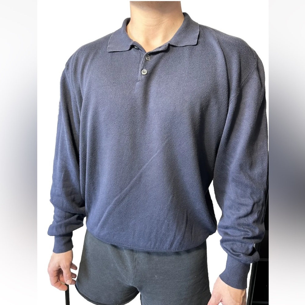 Lord & Taylor Men's 100% Wool Pullover Polo Sweater Blue • Italy • Large